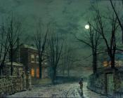 约翰 阿特金森 格里姆肖 : The Old Hall Under Moonlight